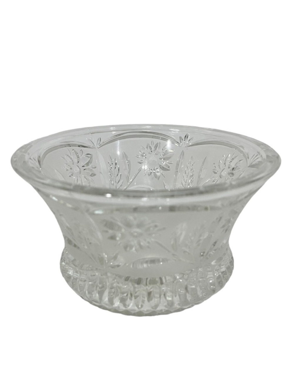 Vintage Lausitzer Margret German Lead Crystal Candy Bowl Frosted Floral Etched
